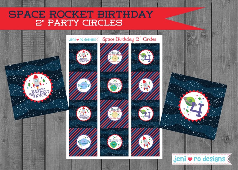 Space Rocket Birthday, Printable Party Set, Birthday invite, Space Birthday Decorations, Outer Space, Rockets, Planets, Personalized image 4