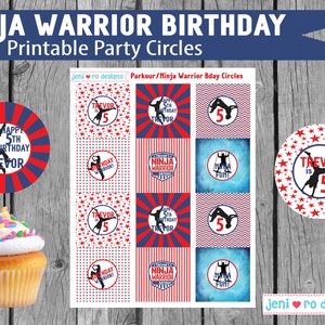 Ninja Warrior Birthday, Parkour Party, Printable Party Circles, Cupcake toppers, Birthday decor, Ninja warrior, Free Running, Personalized image 1