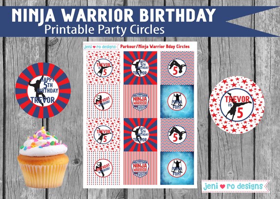 Ninja Warrior Birthday, Parkour Party, Printable Party Circles, Cupcake toppers, Birthday decor, Ninja warrior, Free Running, Personalized Il_570xn