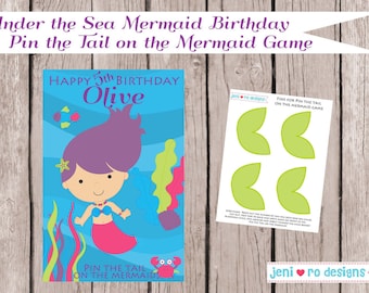 Party Game, Pin the Tail on the Mermaid Printable Game, Under the Sea, Mermaids, Birthday printable, Birthday activity, Personalized