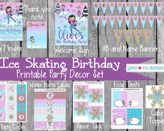 Ice Skating Birthday Party set, Printable Party set, Party invite, Birthday decorations, Skating party, Ice Skating, Skating, Personalized