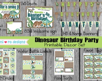 Dinosaur Birthday Party decor set, Printable Party set, Realistic Dinosaurs, Dinosaur party, Party invite, Birthday Decor, Personalized