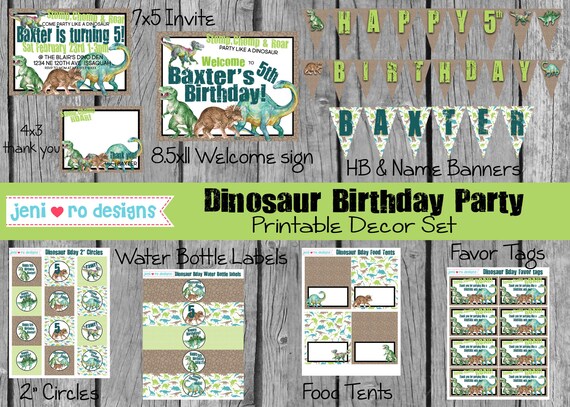 Dinosaur Birthday Party decor set, Printable Party set, Realistic Dinosaurs, Dinosaur party, Party invite, Birthday Decor, Personalized Il_570xn