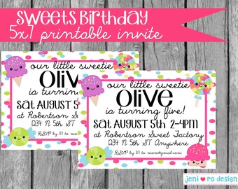 Sweets Birthday, Printable Birthday Invitation, Party invite, Cupcake Lollipop Candy, Sweets Birthday invite, Personalized