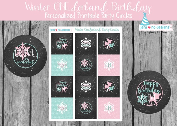 Winter ONEderland birthday, Printable Party Circles, Cupcake toppers, Confetti, 1st Birthday, Winter birthday, Winter Wonderland, Custom Il_570xn