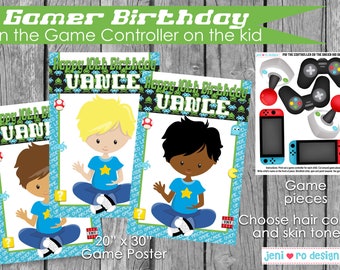 Party Game, Gamer Birthday, Printable game, Video game birthday, Gamers, Level up, Boy gamer, Green & Blue, Birthday activity, Personalized