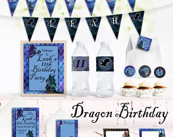 Dragon Birthday, Printable Party Decor Set, Dragon birthday, Dragons, Wings of Fire, Mythical dragons, Fantasy, Party invite, Personalized