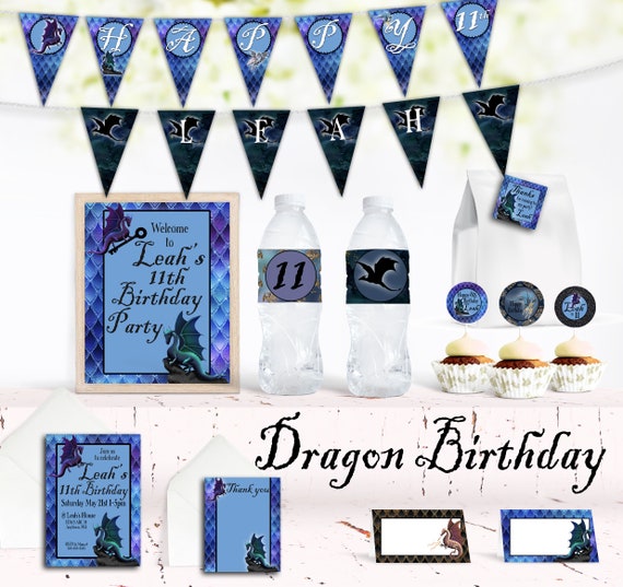 Dragon Birthday, Printable Party Decor Set, Dragon birthday, Dragons, Wings of Fire, Mythical dragons, Fantasy, Party invite, Personalized Il_570xn