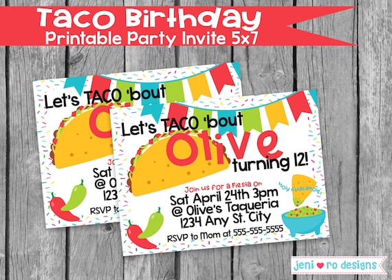 Taco Birthday, Printable Party invitation, Birthday invite, Invite, Taco Party, Tacos, Chips & Guacamole, Taco night, Personalized Il_570xn