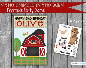Party Game, Farm Birthday, Pin the Animals in the Barn, Printable Game, Birthday Party activity, Farm birthday