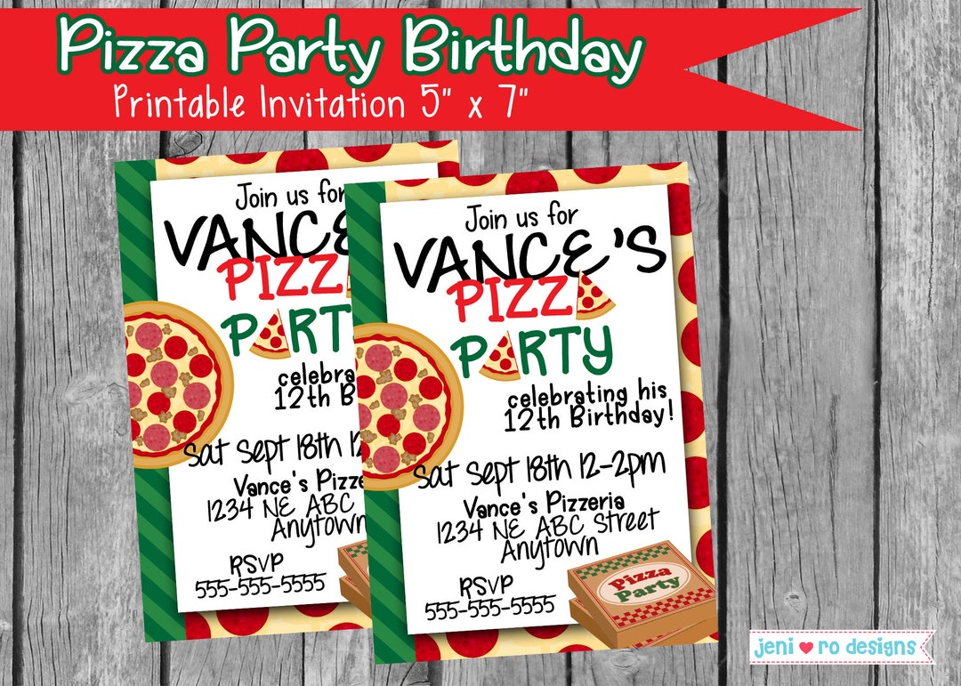 Pizza Party Birthday, Printable Birthday Invitation, Party Invite ...