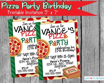 Pizza Party Birthday, Printable Birthday Invitation, Party invite, Invites, Pizza, Pizza party, Cheese, Pepperoni, Digital, Personalized