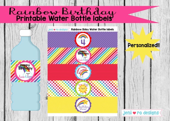 Rainbow Birthday, Printable Water Bottle Labels, Drink Labels, Rainbows, Colorful, Sunshine, Birthday decorations, Personalized Il_570xn