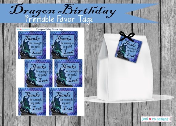 Dragon Birthday, Printable Favor tags, Favors, Favor labels, Dragons, Wings of Fire, Mythical dragons, Fantasy, Personalized Il_570xn