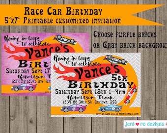 Race Car Birthday, Printable Party Invitation, Birthday invitation, Party invite, Race cars, Fast cars, Personalized