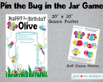 Bug Birthday Party Game, Pin the Bug in the Jar, Insects, Insect party, Bug Party, Ladybugs, Butterfly, Spider, Printable, Personalized