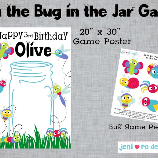 Bug Birthday Party Game, Pin the Bug in the Jar, Insects, Insect party, Bug Party, Ladybugs, Butterfly, Spider, Printable, Personalized