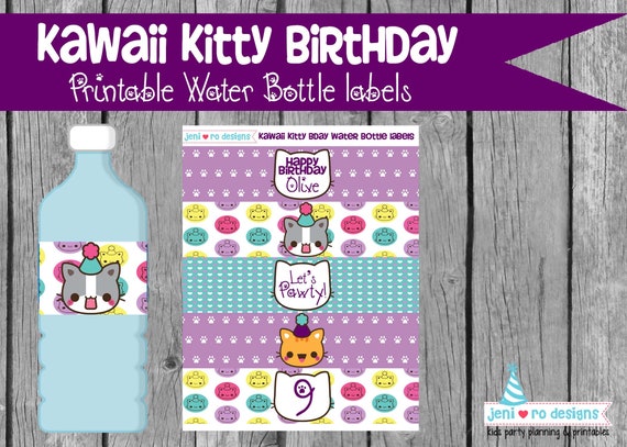 Kawaii Kitty Birthday, Printable Water bottle labels, Drink labels, Kawaii birthday, Kitty party, Birthday cats, Kawaii cats, Personalized Il_570xn
