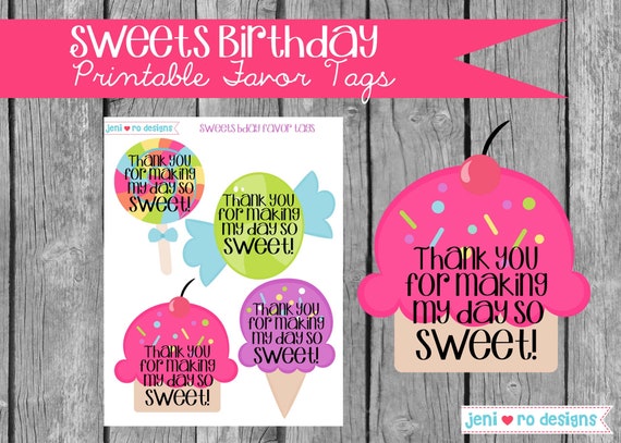 Sweets Birthday, Printable Favor Tags, Favors, Cupcake Lollipop Candy, Sweets, Birthday decor, Instant Download Il_570xn