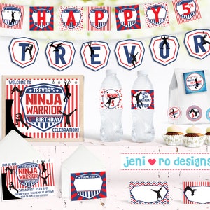 Ninja Warrior Birthday, Parkour Party, Printable Party Circles, Cupcake toppers, Birthday decor, Ninja warrior, Free Running, Personalized image 2