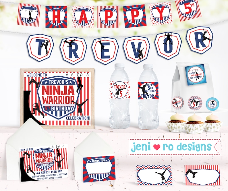 Ninja Warrior Birthday, Parkour Party, Printable Party Circles, Cupcake toppers, Birthday decor, Ninja warrior, Free Running, Personalized image 2