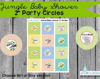 Jungle Animal Baby Shower, Printable Party circles, Cupcake toppers, Baby shower confetti, Animal baby shower, Personalized