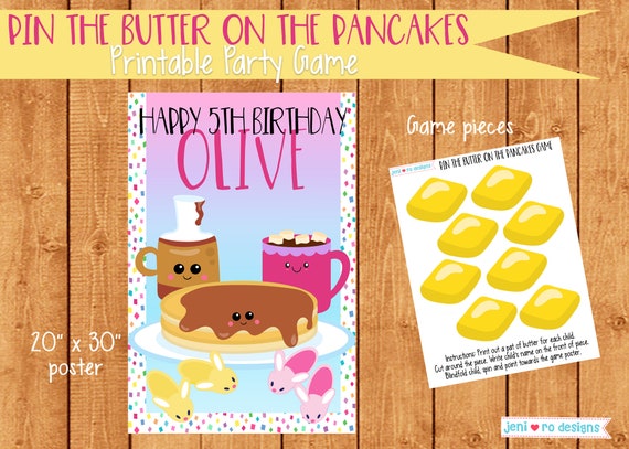 Party Game, Pin the Butter on the Pancake Printable game, Pancakes and pajamas birthday, Printable game, Personalized Il_570xn