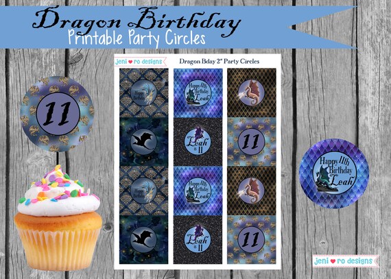 Dragon Birthday, Printable Party circles, Cupcake toppers, Confetti, Dragons, Wings of Fire, Mythical dragons, Fantasy, Personalized Il_570xn