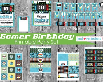 Gamer Birthday, Printable Decor Set, Party invite, Video game birthday, Gamers, Level up, Level unlocked, Birthday decorations, Personalized