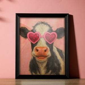 Love Cow Art Poster, süßes Tierdekor, Liebes-Thema Wandkunst, Bauernhaus-Stil, Geschenk für Kuhliebhaber