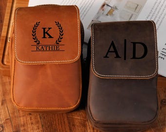 Personalized Crazy Horse Leather Belt Bag Men — Custom Monogram Hip Pouch, Fits iPhone 14 Pro, Tan or Dark Brown