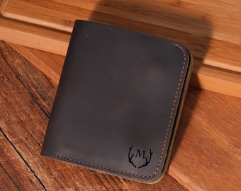 Personalized Mens Leather Wallet Bifold, Leather Slim Wallet, Vintage Card Holder, Handmade Gift for Him Father