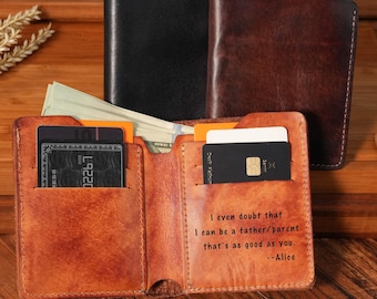 Personalized Leather Wallet for Men Slim Bifold EDC Wallet Custom Engraved Mini Wallet Gift for Him Dad Birthday Anniversary