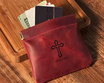 Personalized Leather Coin Purse, Mini Single Fold Wallet for Men Women, Compact Rosary Pouch That Doubles as Everyday Small Accessory