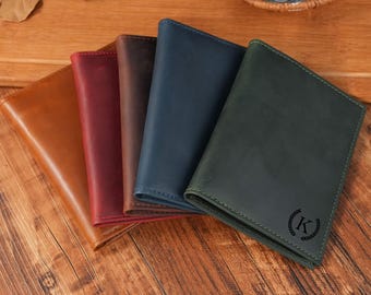 Personalized Leather Passport Wallet | Crazy Horse Leather | AirTag Compatible | Father's Day Gift