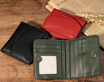 Leather Wallet for Women, Genuine Leather Bifold Wallet, Small Slim Wallet, 8 Card Slots, Coin Pocket, Photo Slot, Gift for Mom