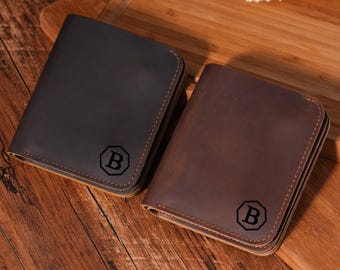 Personalized Crazy Horse Leather Mens Wallet, Slim Bifold Wallet with Card Slots, Top Grain Cowhide Wallet, Everyday Carry Gift