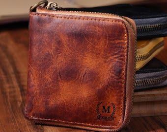 Personalized Leather Wallet Handmade, Small Bifold Wallet, Distressed Leather Coin Purse, Retro Minimalist Wallet, Artisan Leather Wallet