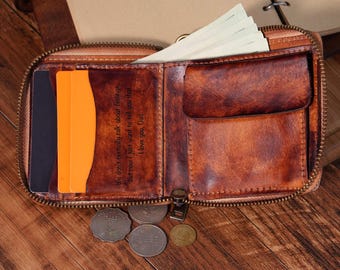 Personalized Leather Wallet for Men, Engraved Wallet Gift for Boyfriend, Fathers Day Gift, Custom Slim Wallet, Vintage Bifold Wallet