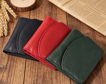Leather Bifold Wallet Slim, Full Grain Leather Card Holder, Minimalist Slim Wallet for Men Women, Everyday Carry EDC Wallet Gift