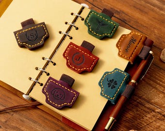 Personalized Leather Magnetic Bookmark: Pen Holder Teacher Gift