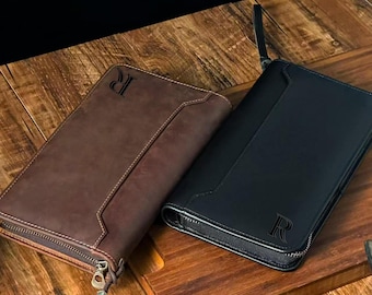 Personalized  Leather Passport Holder with AirTag Slot, Personalized Travel Wallet, RFID Leather Wallet, Fathers Day Gift