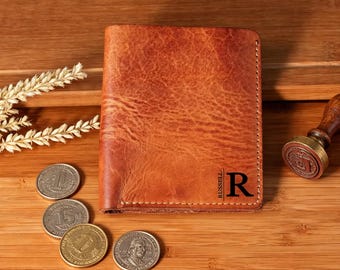 Personalized Leather Wallet for Men, Slim Bifold Wallet Custom Mini EDC Wallet, Gift for Him Dad Boyfriend Anniversary Birthday