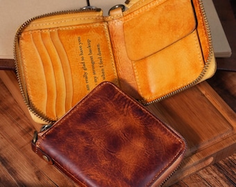 Personalized Slim Leather Wallet, Mens Bifold Wallet, Vintage EDC Wallet, Custom Wallet Gift for Him, Fathers Day Gift, Minimalist Wallet