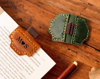 Personalized Leather Magnetic Bookmark With Pen Holder