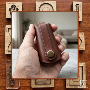No Sew  Pull-Tab Key Pouch Wooden Die Cut, Button Closure Key Holder Leather Cutting Mold, DIY Leather Craft Template