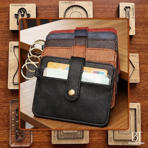Tarjetero pequeño con múltiples ranuras para tarjetas de presentación, minicarnet de conducir, estuche delgado con llavero, billetera pequeña, troquelado de madera