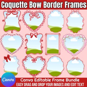 Coquette Bow Border Frames: Editable Canva Template (Digital Download)