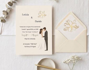 Editable Minimalist Wedding Invitation, Modern Wedding Invitation with Illustration, Instant Download Canva Template, Wedding
