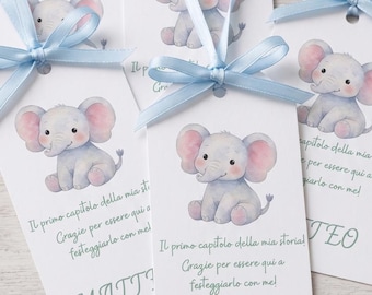 Segnaposto Elefante Acquerello Personalizzato - Il Primo Capitolo della Mia Storia - File Digitale Download Immediato
